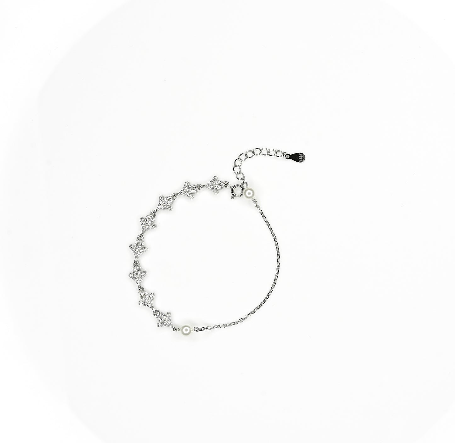 Silver Leaf Serenity Pearl Bracelet
