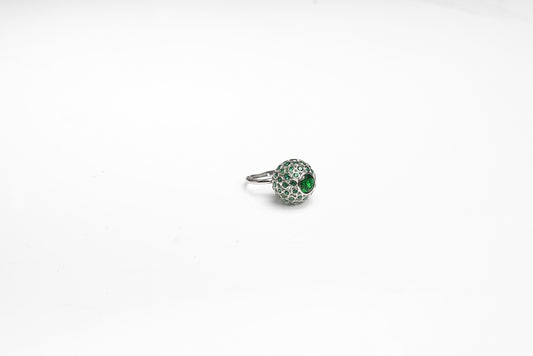 Silver Green Jade Sphere Adjustable Ring