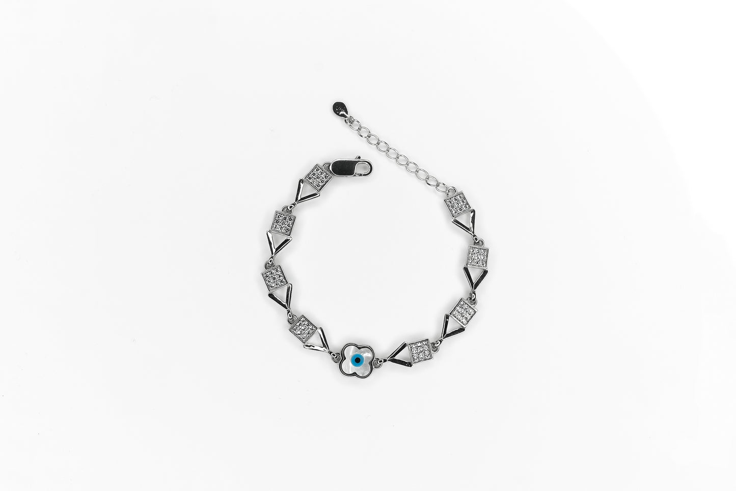 Silver Evil Eye Clover Bracelet