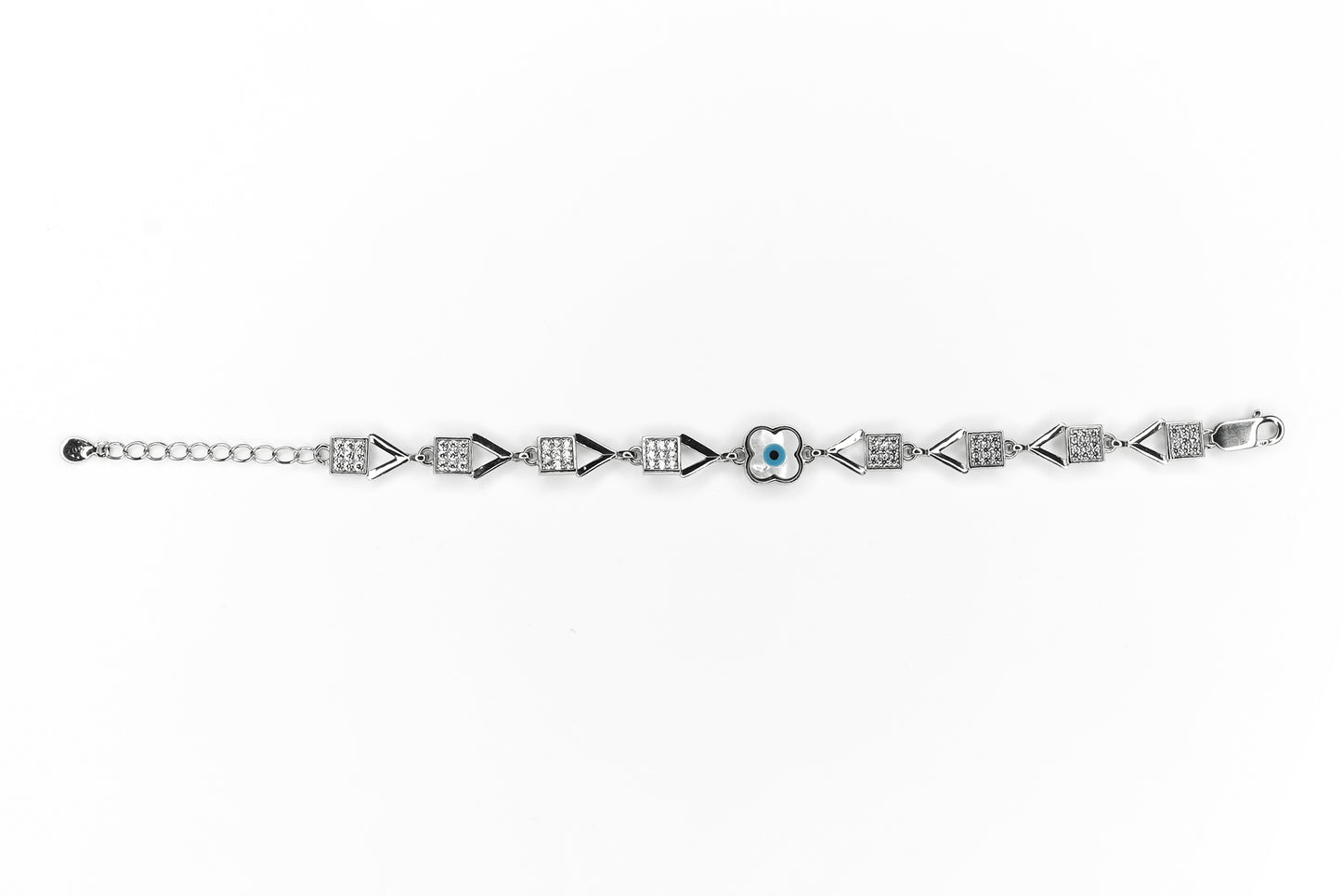Silver Evil Eye Clover Bracelet