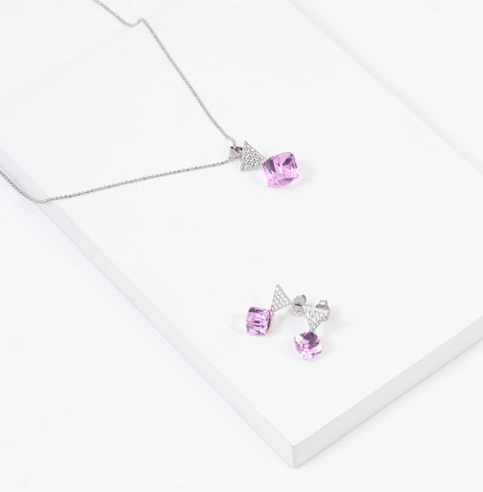 Silver Pink Swarovski Earring Pendant Set
