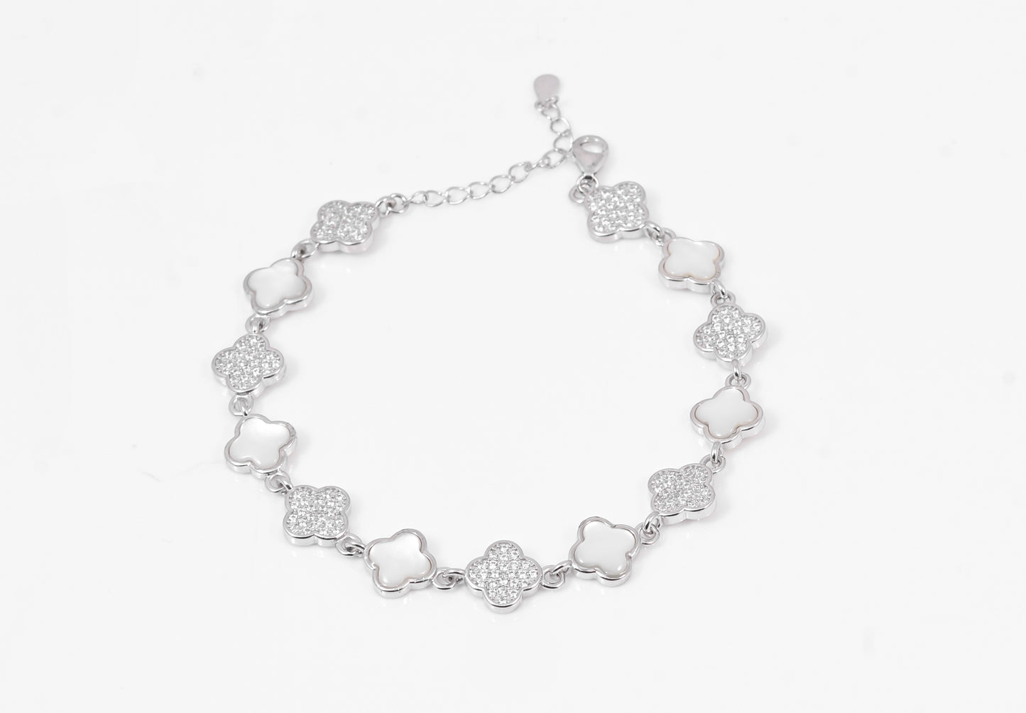Silver Flower Clover Bracelet